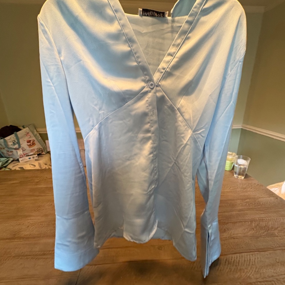 Princess Polly Light Blue Flared Long Sleeve Blouse
